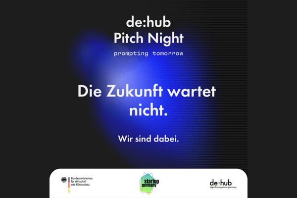 Veranstaltungshinweis für die de:hub Pitch Night mit KI Start-ups am 13. Januar 2025.