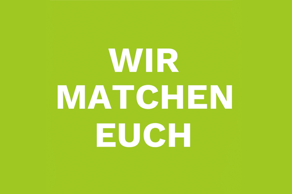 Werbungsflyer für das Smart Green Accelerator GROW-Programm. Aufschrift: WIR MATCHEN EUCH.