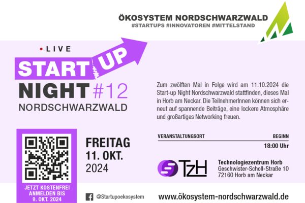 Key Visual zur Start-up Night #12 Nordschwarzwald am 11. Oktober 2024.