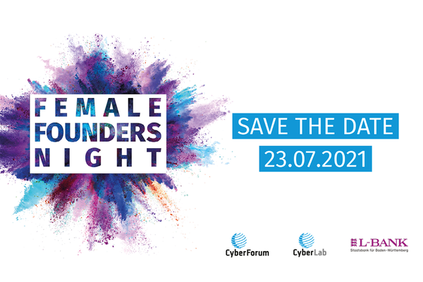 Veranstaltungsflyer Female Founders Night by CyberForum. Save the Date: 23.07.2021