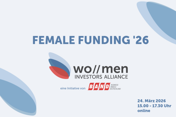 Key Visual Female Funding ‘26. Text: FEMALE FUNDING ‘26, 24. März 2026, 15:00 - 17:30 Uhr online.