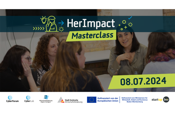 Key Visual zur Veranstaltung HerImpact Masterclass mit dem Text: Gründerinnen in Verhandlungen stärken, 08.07.2024.