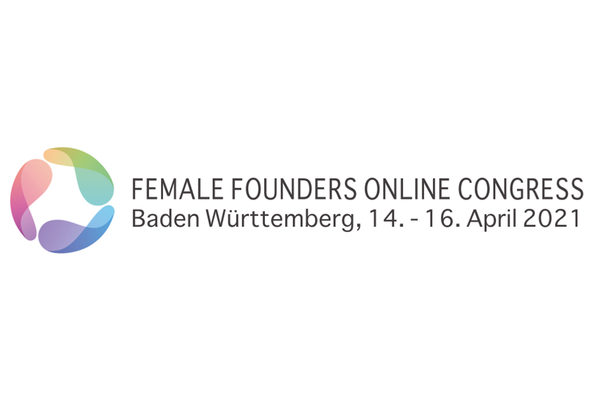 Flyer Female Founders Online Congress Baden-Württemberg. Vom 14.-16. April 2021.