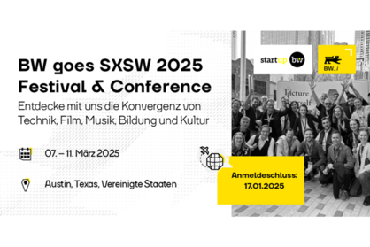 Key Visual für die Teilnehmer-Akquise von Baden-Württemberg International für die Delegationsreise “BW goes SXSW 2025”.