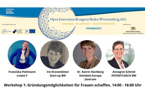 Referentinnen beim Workshop "Gründungsmöglichkeiten für Frauen schaffen" beim Open Innovation Kongress Baden-Württemberg 2021.