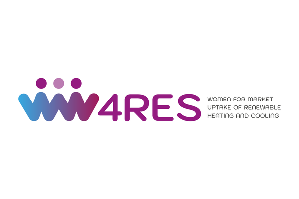 Logo W4RES, ein EU-gefördertes Projekt. Text: Women for Market Uptake of Renewable Heating and Cooling.