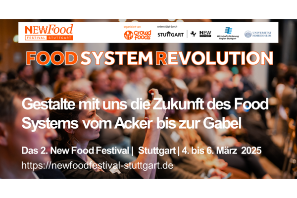 Veranstaltungshinweis für das New Food Festival 2025 in Stuttgart.