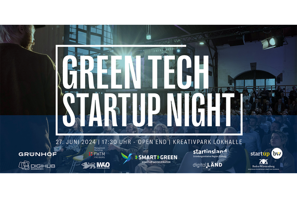 Key Visual für die Green Tech Startup Night am 27. Juni 2024 in Freiburg.