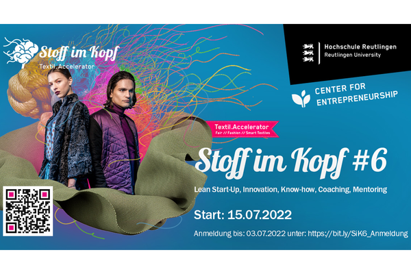 Web-Banner Bewerbungsphase Textil.Accelerator "Stoff im Kopf #6". Start: 15.07.2022 Bewerbungsschluss: 03.07.2022.