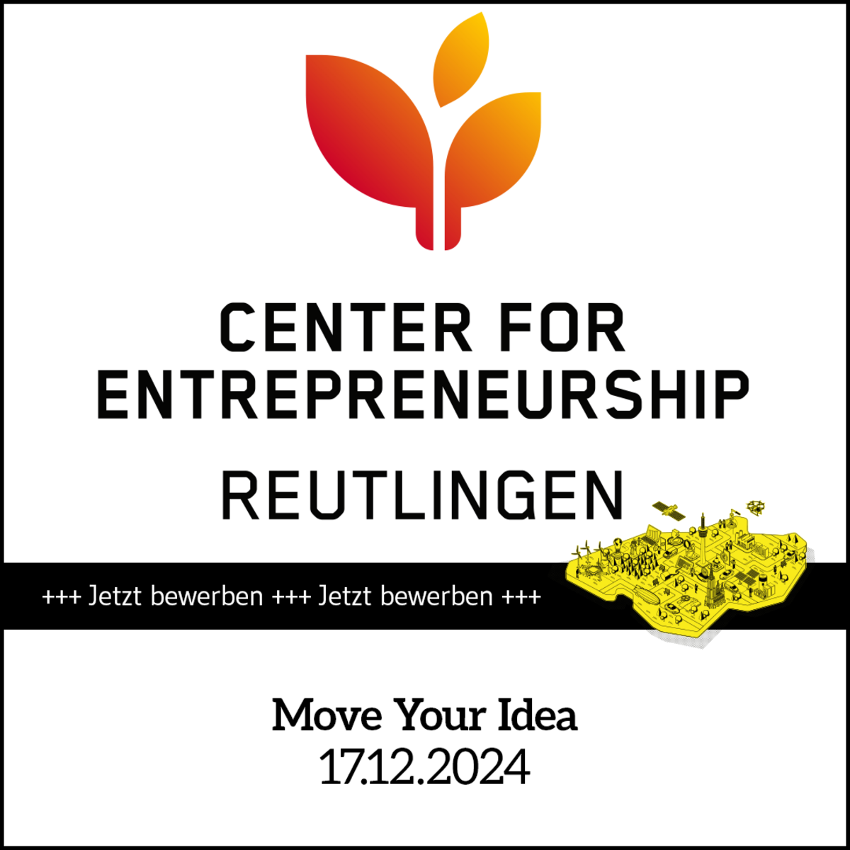 Veranstaltungshinweis für den Wettbewerb Move Your Idea am 17. Dezember 2024. Der Bewerbungsschluss für den Vorentscheid zum Start-up BW Elevator Pitch ist am 12. Dezember 2024.