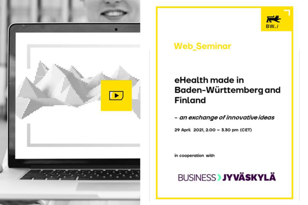 Einladungsflyer zum Web-Seminar "eHealth made in Baden-Württemberg and Finland" von Baden-Württemberg International.