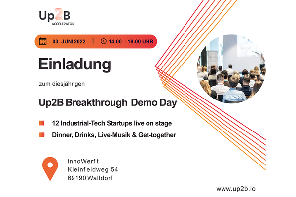 Flyer Einladung Up2B Breakthrough-Programm Demo Day am 3. Juni 2022 in Walldorf.