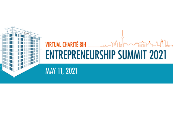 Einladungsflyer: Virtueller Charité BIH Entrepreneurship Summit am 11. Mai 2021. 