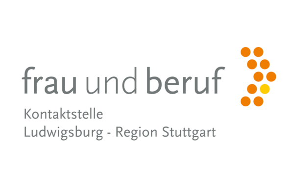 Logo Kontaktstelle Frau und Beruf Ludwigsburg. Text: frau und beruf Kontaktstelle Ludwigsburg - Region Stuttgart.