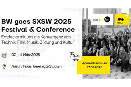 Key Visual für die Teilnehmer-Akquise von Baden-Württemberg International für die Delegationsreise “BW goes SXSW 2025”.