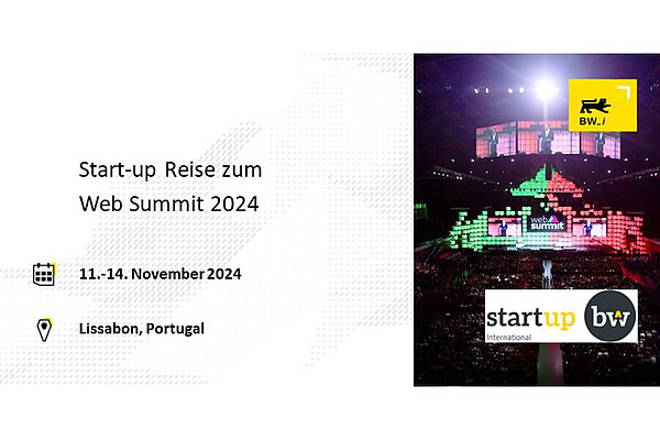 Key Visual Start-up Reise zum Web Summit 2024, eine internationale Tech Konferenz, vom 11. - 14. November 2024.