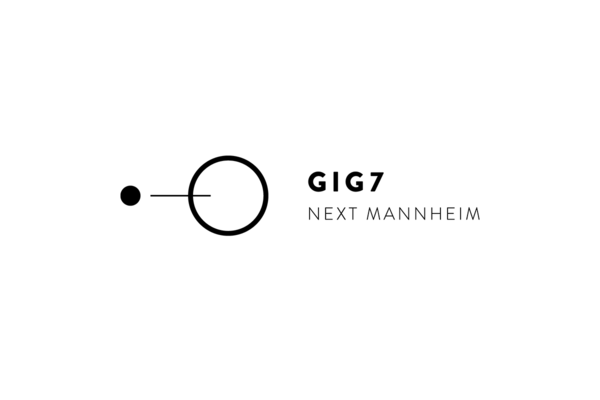 Logo Gründerinnenzentrum GIG7 - Grafische Elemente und Schrift in schwarz auf weißem Hintergrund.